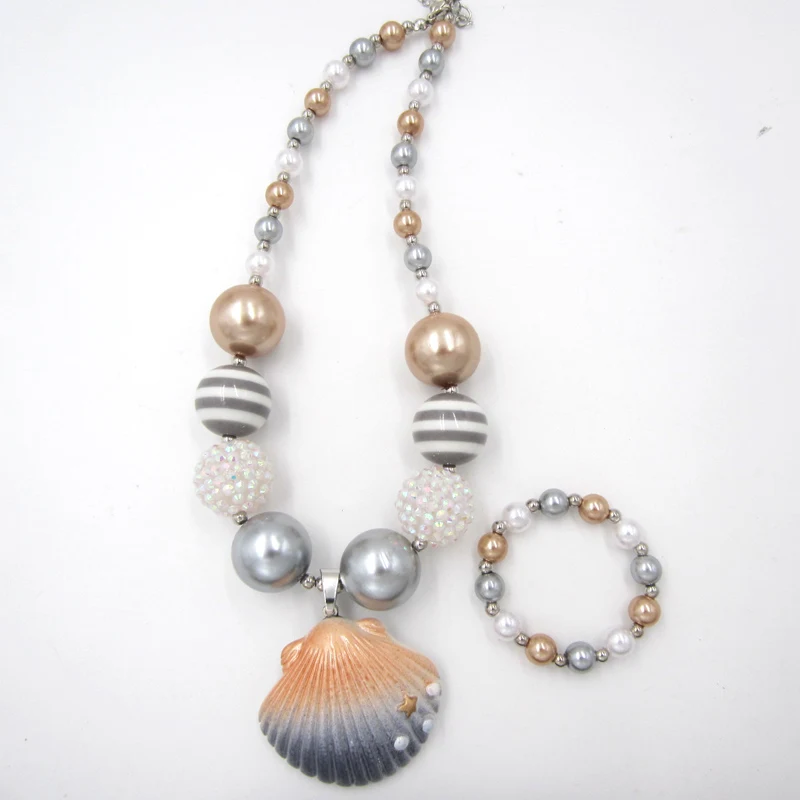 

2019 Autumn New Baby Child Hand Made Beaded necklaces Kids Girls Chunky bubblegum necklace Bracelet jewelry set for kids gift