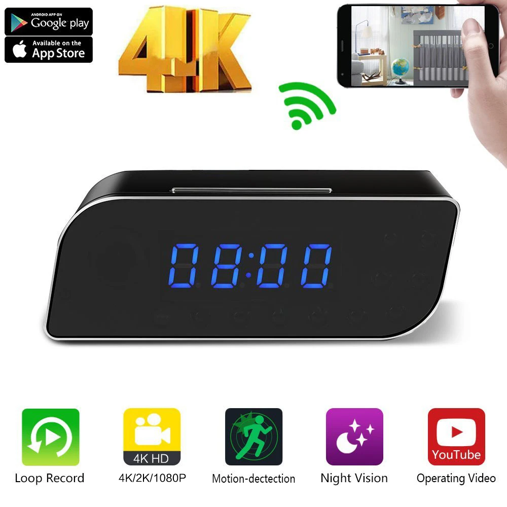 Часы Wi Fi камера 4K 1080P HD будильник P2P IP/AP безопасность ночного видения мини DV DVR