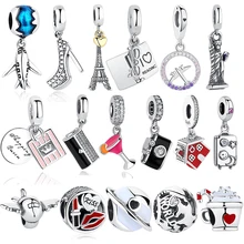 925 пробы Серебряный семейный дом Эйфелева башня камера путешествия мир чемодан Шарм Fit Pandora браслет DIY оригинальные ювелирные изделия