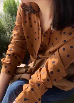 

Silk New 2020 Caramel Women's Shirt Ladies Polka Dot Long Sleeve Blouses And Tops Casual