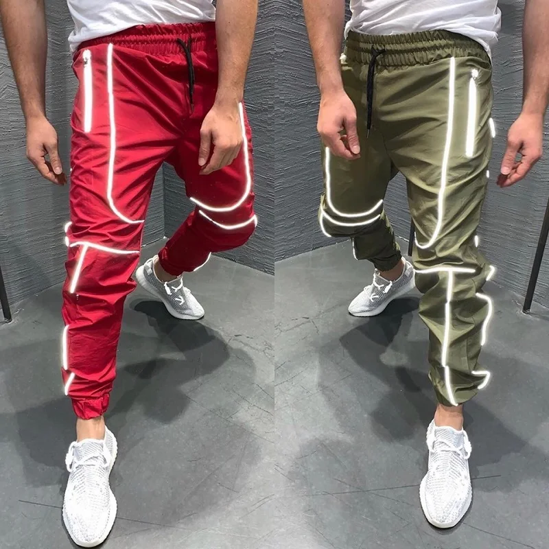 

Men's Pants Reflective Stripe Sports Pants Men's Night Running Thin Fast Dry Fitness Training Basketball Hip Hop Jogger Pants