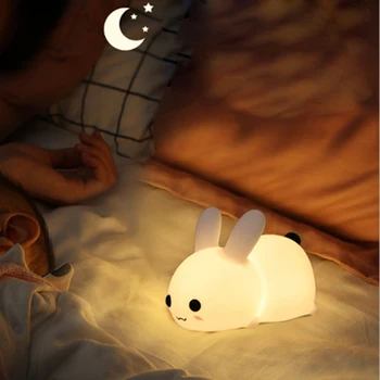 

Silicone Jade Rabbit Led Night Light Usb Charging Two-Tone Light Dumb Cute Rabbit Pat Light Children's Night Companion Sleep