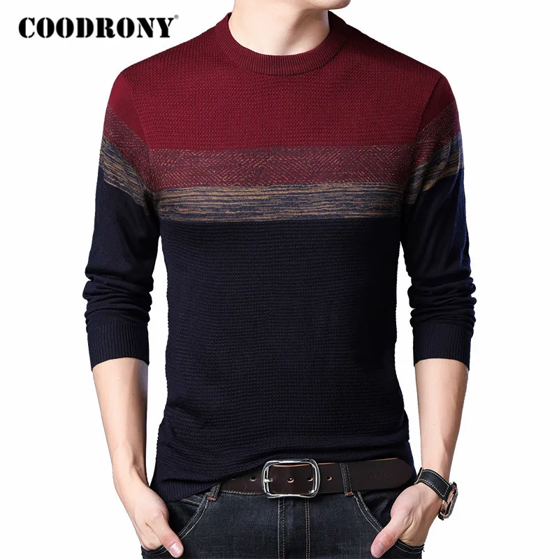 

COODRONY Brand Sweater Men Spring Autumn Knitwear Cotton Pullover Fashion Casual O-Neck Pull Homme Colorful Striped Shirt C1063
