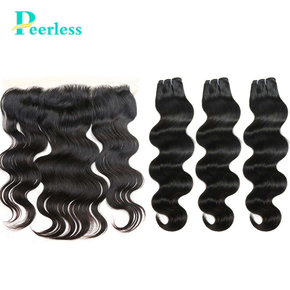 PEERLESS Virgin Hair, малазийские объемные волнистые волосы, 3 пряди, 13*4, фронтальные волосы на шнурке, натуральный цвет, необработанные человеческие волосы для наращивания