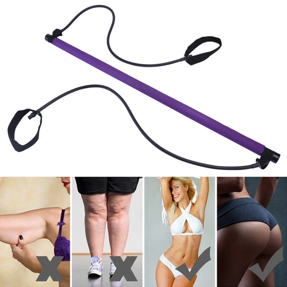 

Portable Pilates Bar with Resistance Band Home Gym Yoga Exercise Bar with Foot Loop ALS88