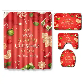 

New Year Print Christmas Santa Claus Shower Curtain Bathroom Set Waterproof Shower CurtainNon Slip Bathroom Rug