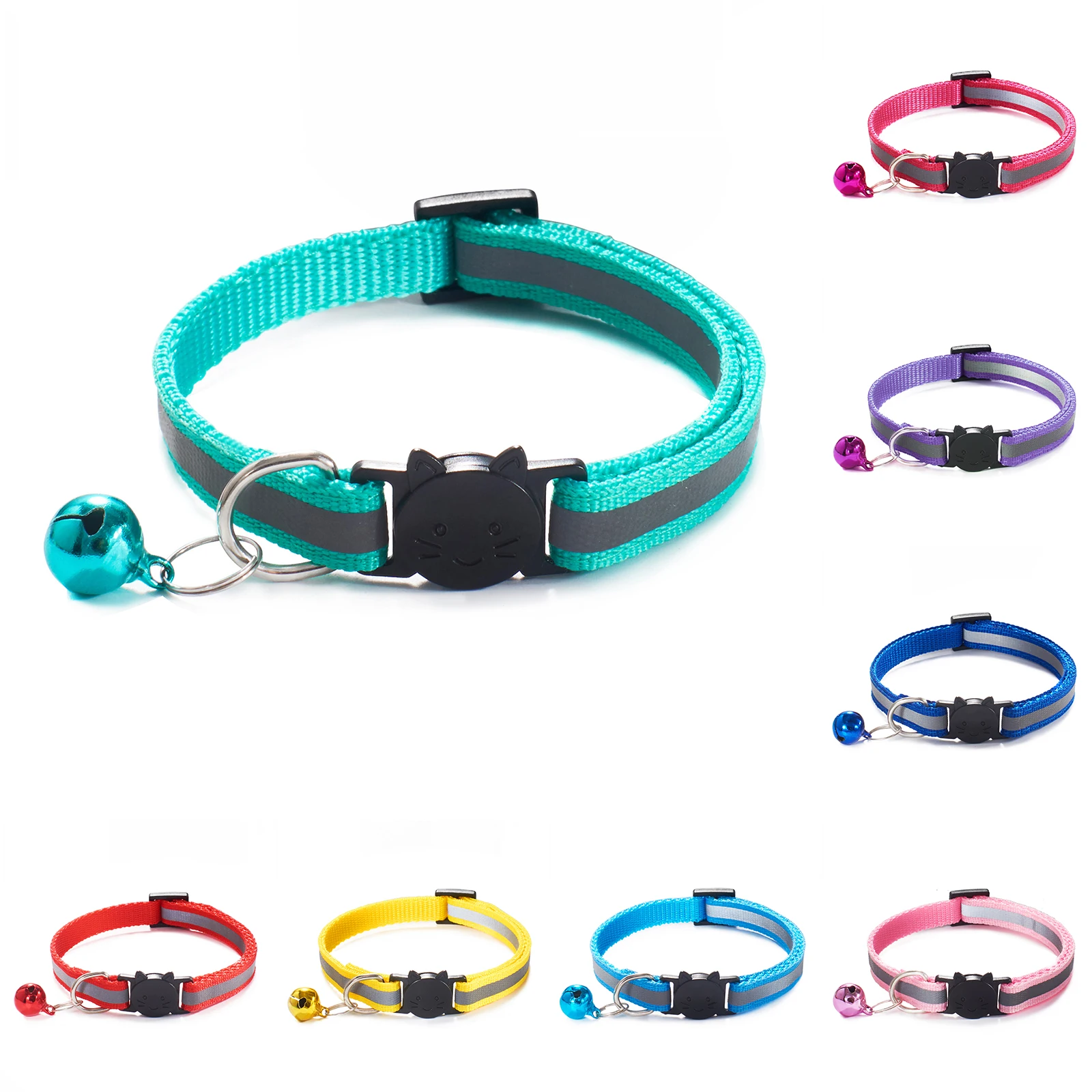 Reflective Pet Collar Adjustable Pet Kitten Reflective Necklace for Small Pet Animals Cat Collar with Bells Breakaway Cat Collar 2/4/6 Pack Free Replacement 