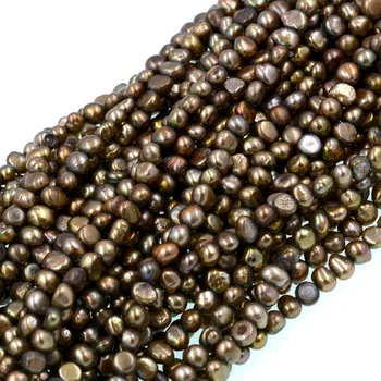 

Wholesale Natural Stone Beads 7-8mm Flat Cultrued Brown Freshwater Pearl Beads Round For Jewelry Making DIY Bracelet Necklace