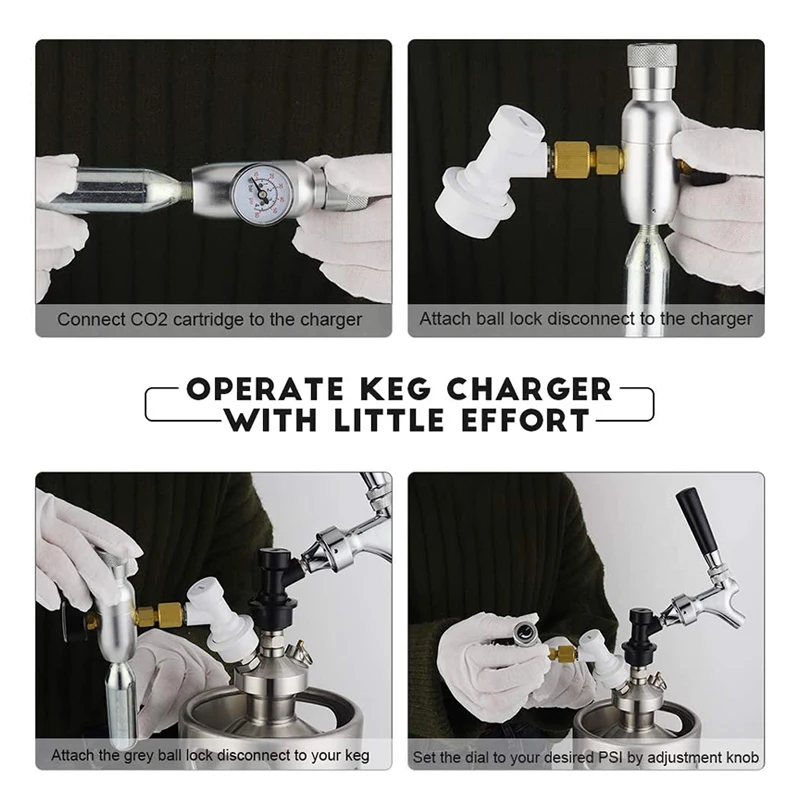 Mini Keg Charger CO2 Dispenser - 0-30 PSI Regulator With Ball Lock Quick Disconnect