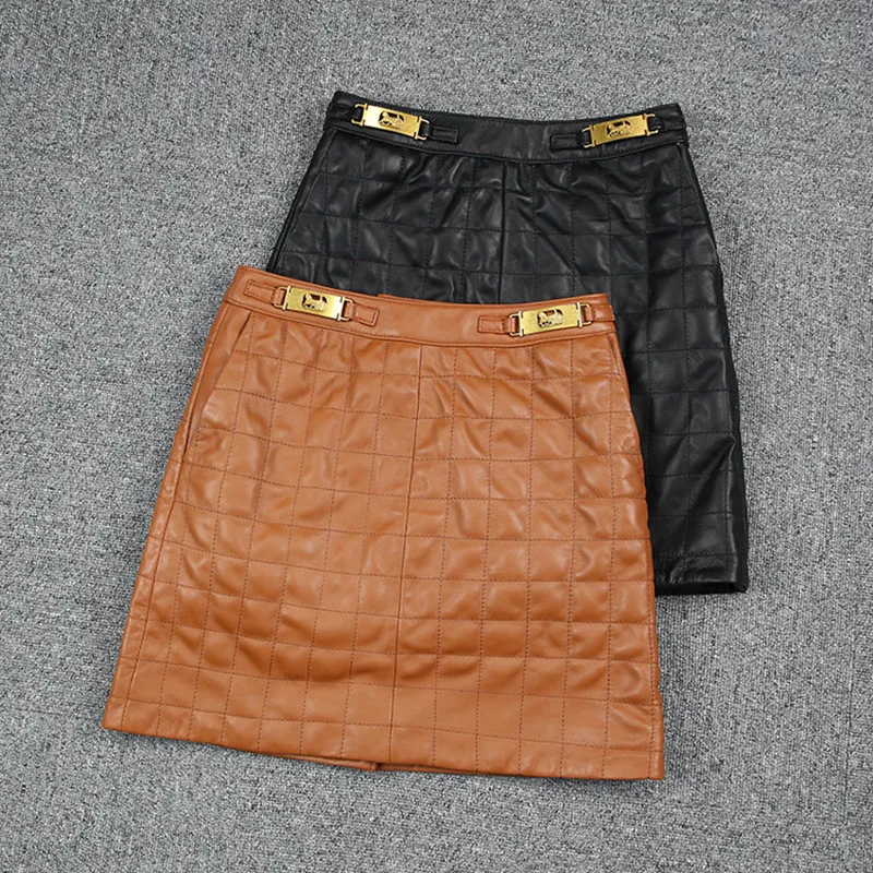 

2021 New Arrival Women's Fashion Cotton-Padded Short Genuine Leather Skirt Keep Warm