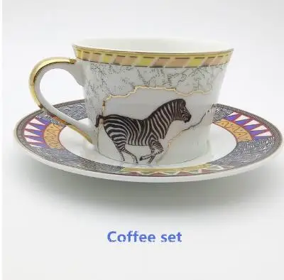 coffee set Арт Набор посуды набор Карта Африки животный узор керамика стейк набор обеденных тарелок - Color: coffee set