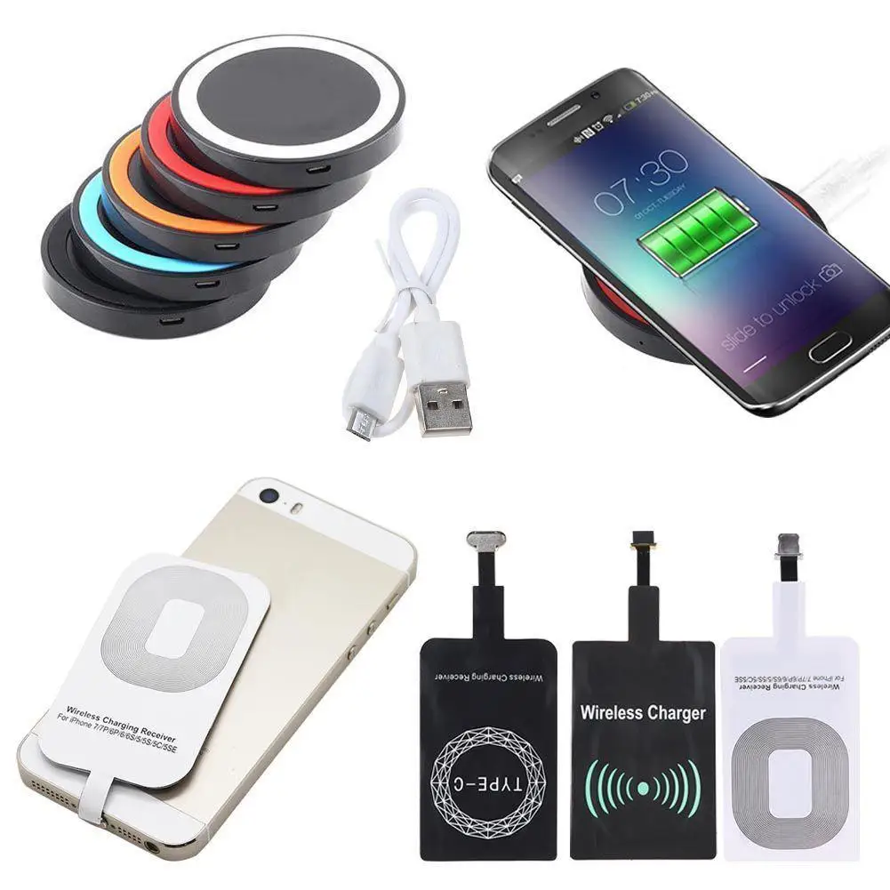 Qi Беспроводное зарядное устройство приемник для iPhone 7 6 6s 5 IOS type C Micro USB Android разъем мобильного телефона зарядный приемник