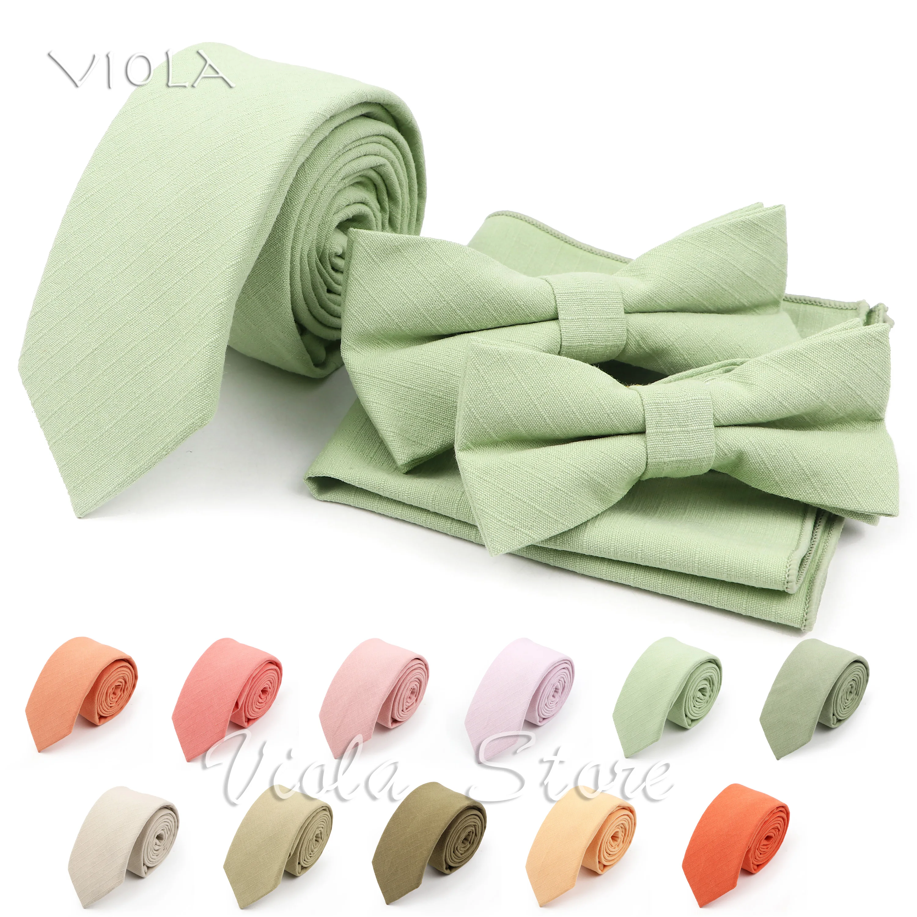 

Nice Color Sage Green Pink Orange Solid 6cm Necktie Bowtie Hankie Sets Cotton Men Kids Suit Wedding Party Cravat Accessory Top