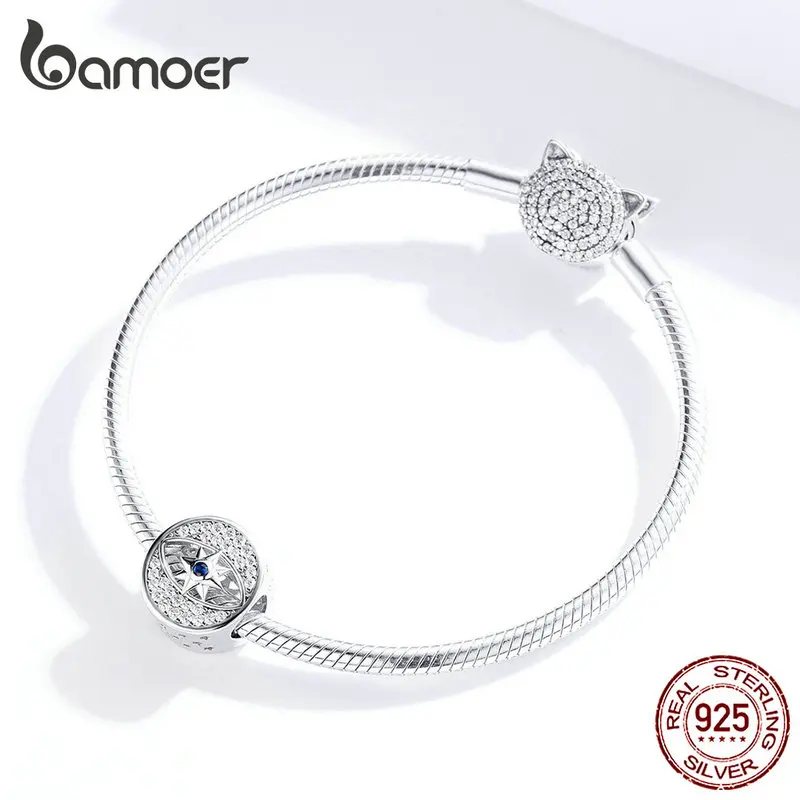 Bamoer 925 пробы серебряные ювелирные изделия для женщин звезда в глаза круглые бусины кулон подходит браслет ювелирные изделия аксессуары SCC1368