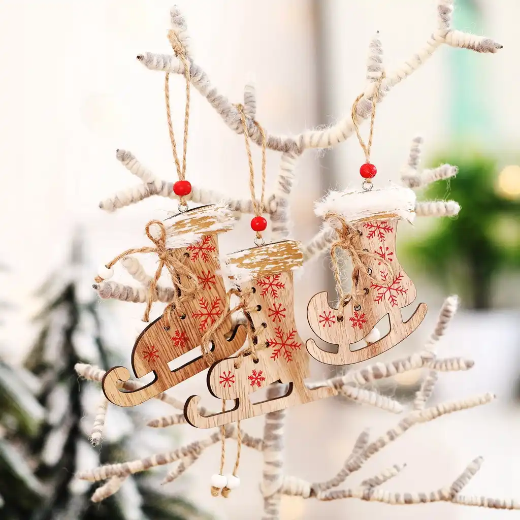 3pcs Pendant Vintage Christmas Wooden Ornaments Cartoon Shoes Wood Xmas Tree Ornaments Christmas Party Decorations Kids Gift Pendant Drop Ornaments Aliexpress