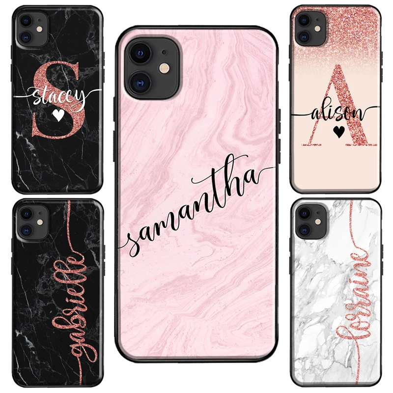 

Custom Name Initials Rose Gold marble Case For iPhone X XR XS Max 6S 8 7 Plus SE 2020 Cover For iPhone 11 12 Pro Max mini Fundas