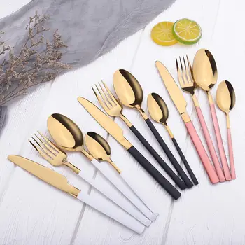 

24Pcs/set Stainless Steel Dinner Black Pink Gold Dinnerware Set Knife Fork Spoon Cutlery Set Kitchen Tableware Silverware Sets