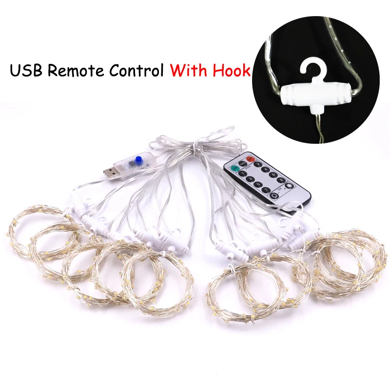 with hook 3x1/3x3 м USB светодиодный сосулька гирлянды рождественские сказочные огни 8 режимов Светодиодный оконный занавес огни для DIY гирлянда садовое украшение - Испускаемый цвет: with hook