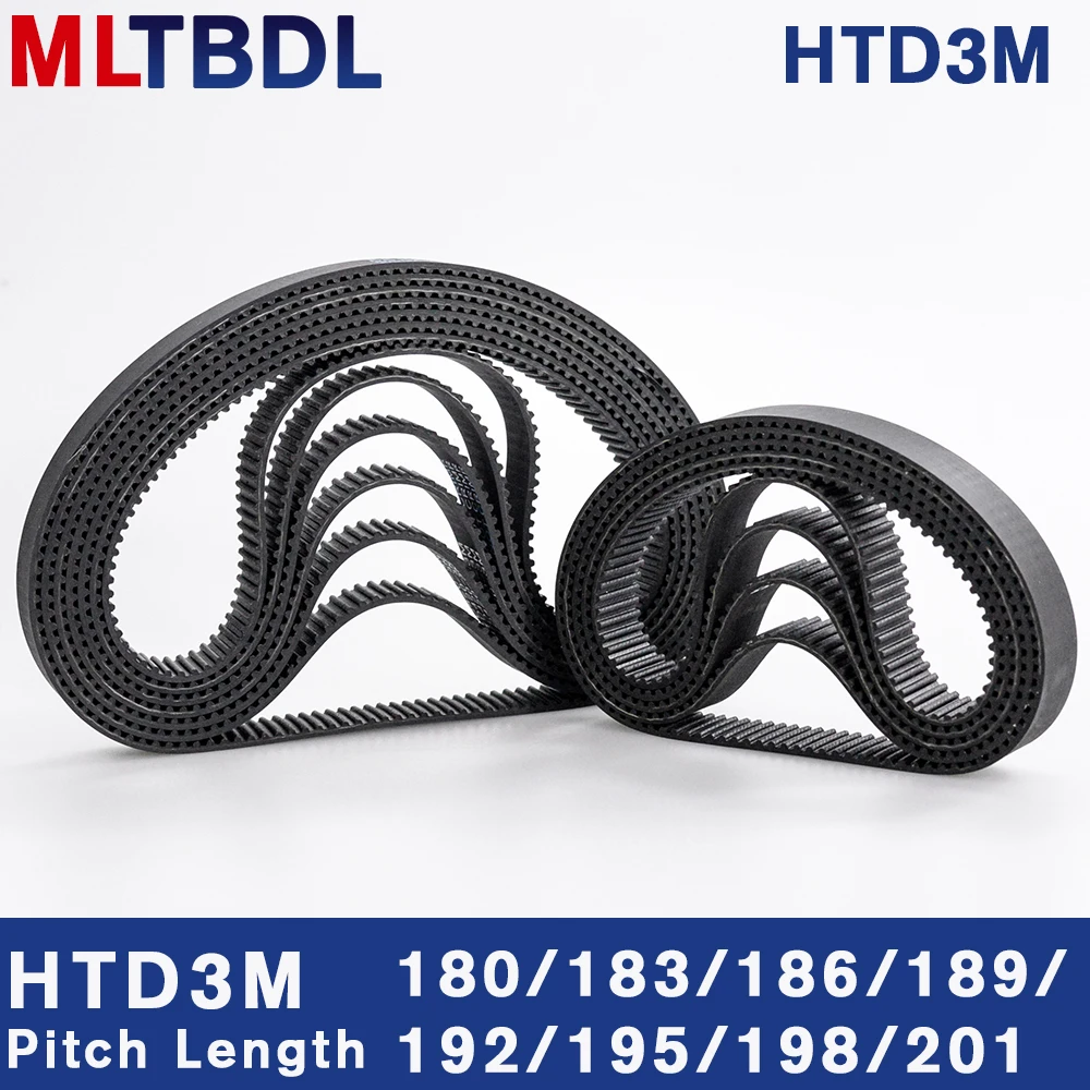 Rubber Belt Transmission Drive Belt Synchronous Belt HTD 3M Timing Belt 180/183/186/189/192/195/198/201mm 6/9/10/15mm Width RubbeToothed Belt Closed Loop Synchronous pitch 3mm