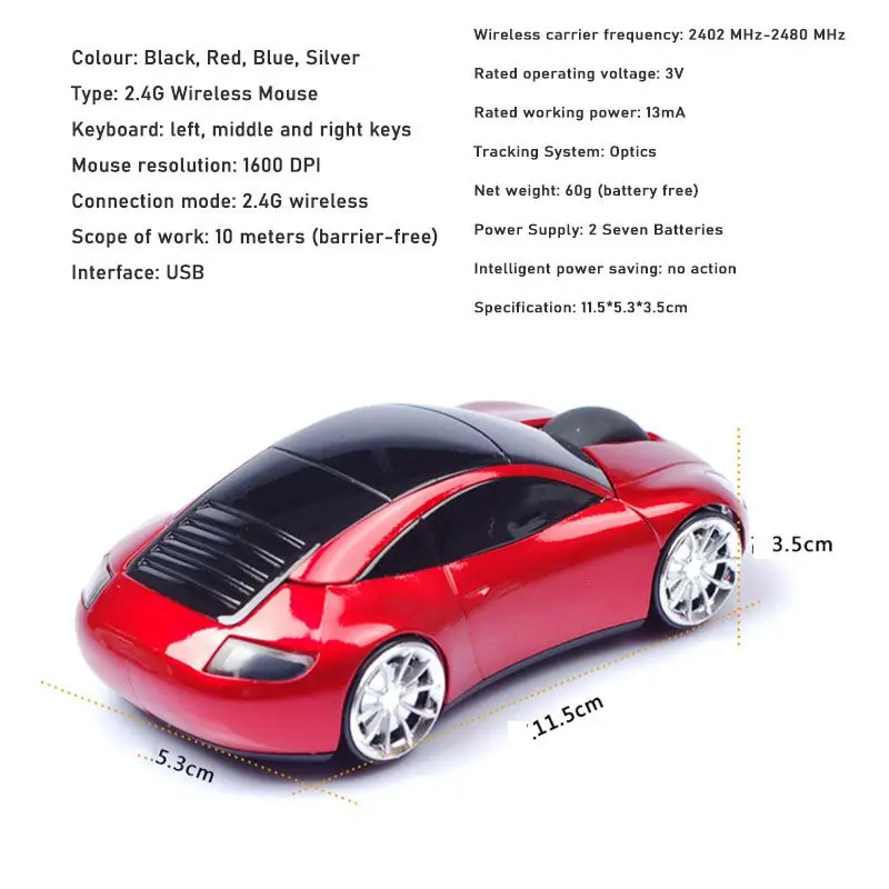 Новинка 2,4 ГГц Беспроводная Спортивная Автомобильная мышь с 1600 dpi для компьютера 2,4 ГГц Автомобильная беспроводная мышь для ноутбука планшета cmputer Gaming