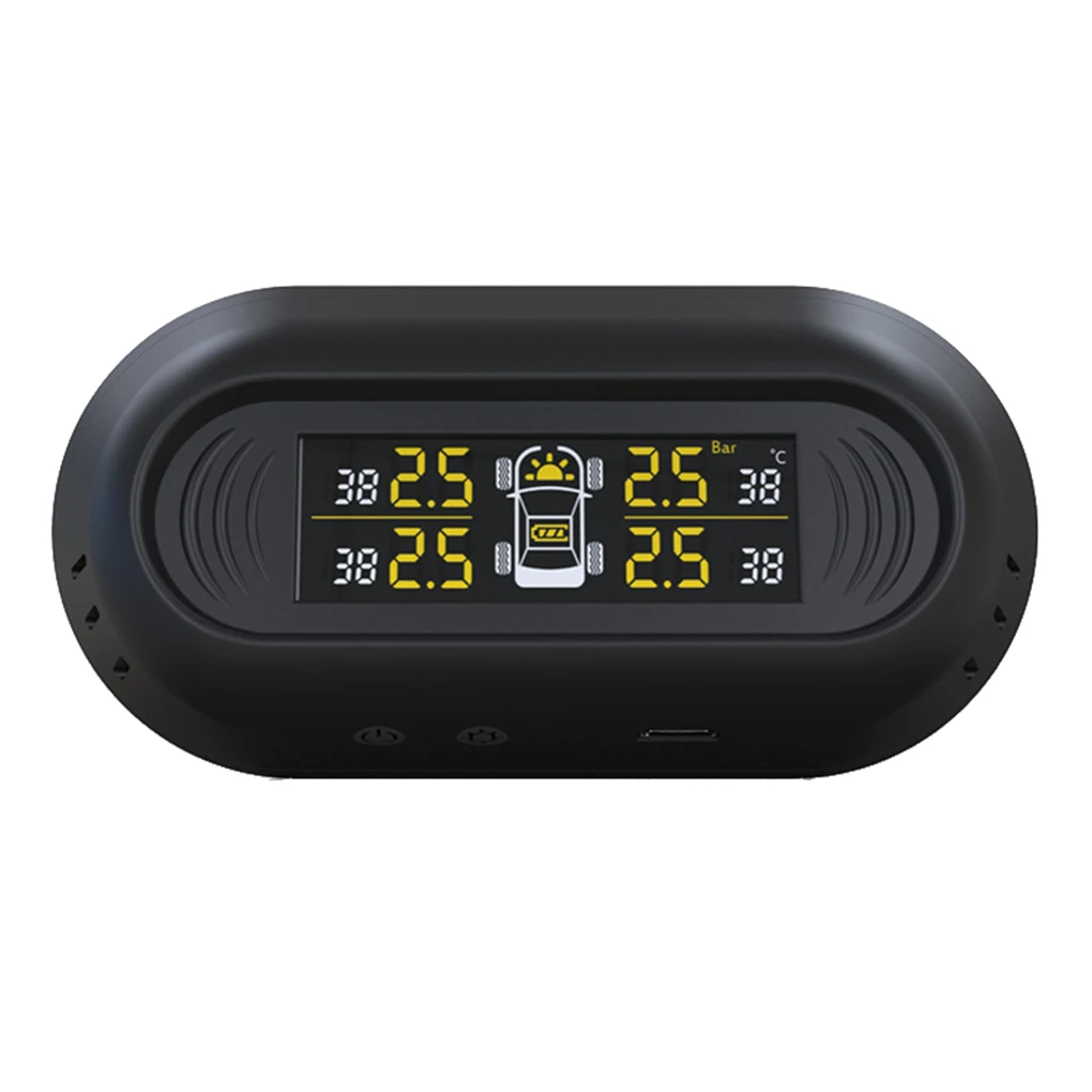 Солнечная энергия автомобильный TPMS датчик давления в шинах черный беспроводной цифровой ЖК-дисплей Четыре датчика s охранная система сигнализации в шинах