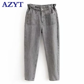 

New Casual Straight Woman's Jeans Solid High Waist Streetwear Female Trousers Pocket Elasticity Slim Ladys Denim Pants