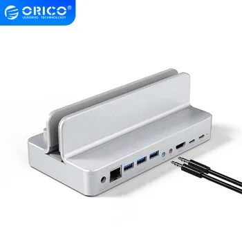 

ORICO Laptop Docking Station Extensio HDMI 4K RJ45 1000M USB3.0 Audio Microphone Interface TYPE-C PD+DC12V Power Supply Holder