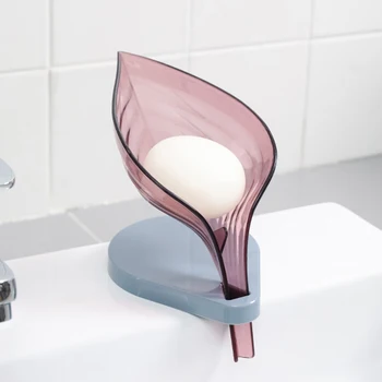 

Transparent Leaf Shaped Shower Soap Drain Storage Box Case Bathroom Supplies Anti-slip Sink Sponge Tray Soap Holder