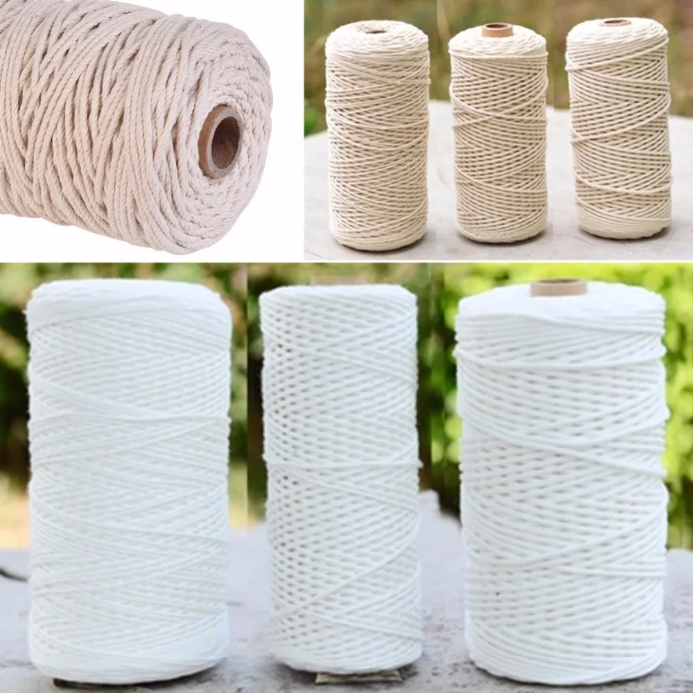 1-3mm 100% Natural Cotton Macrame Cord Twisted Diameter Length For DIY Home Textile Craft Macrame Artisan String 100m/200m/400m