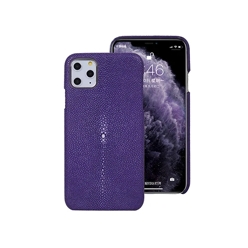 Натуральный жемчуг ската рыбьей кожи чехол из натуральной кожи чехол для телефона чехол для iPhone 5 5S SE 6 6S 7 8 Plus X XR XS 11 Pro Max - Цвет: Фиолетовый