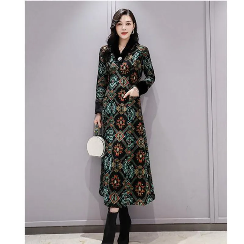 

New Arrival autumn and winter new lady Loose Large dress female Long Sleeve V Neck dress plus velvet thick Midi dresses