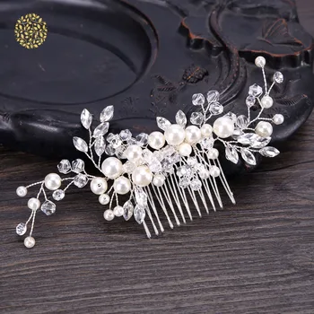 

New Leaves Wedding Hair Accessories Pearl Crystal Flower Bridal Hair Comb Wedding Hair Jewelry Gift DWH5