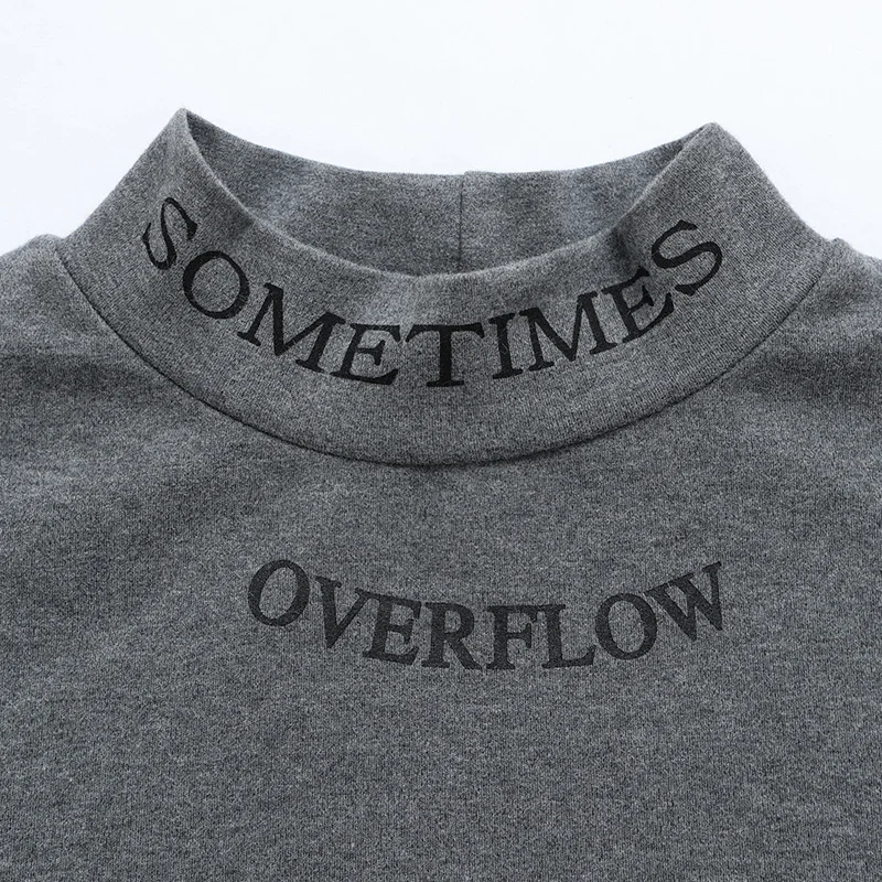 Women T-Shirt New Autumn Winter Fashion Print Character Splice Letter Half Turtleneck Long Sleeve OL Plus Thick Long Top