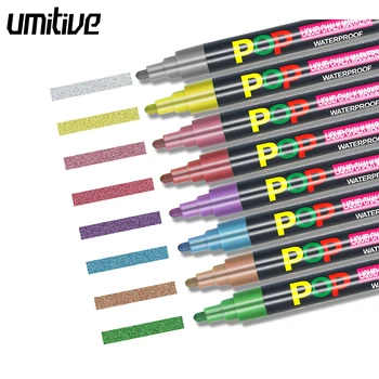 

Umitive Liquid Chalk Marker Pens Assorted Metallic Colors for Rock Painting Medium Point Metallic Color Markers Ceramic Glass