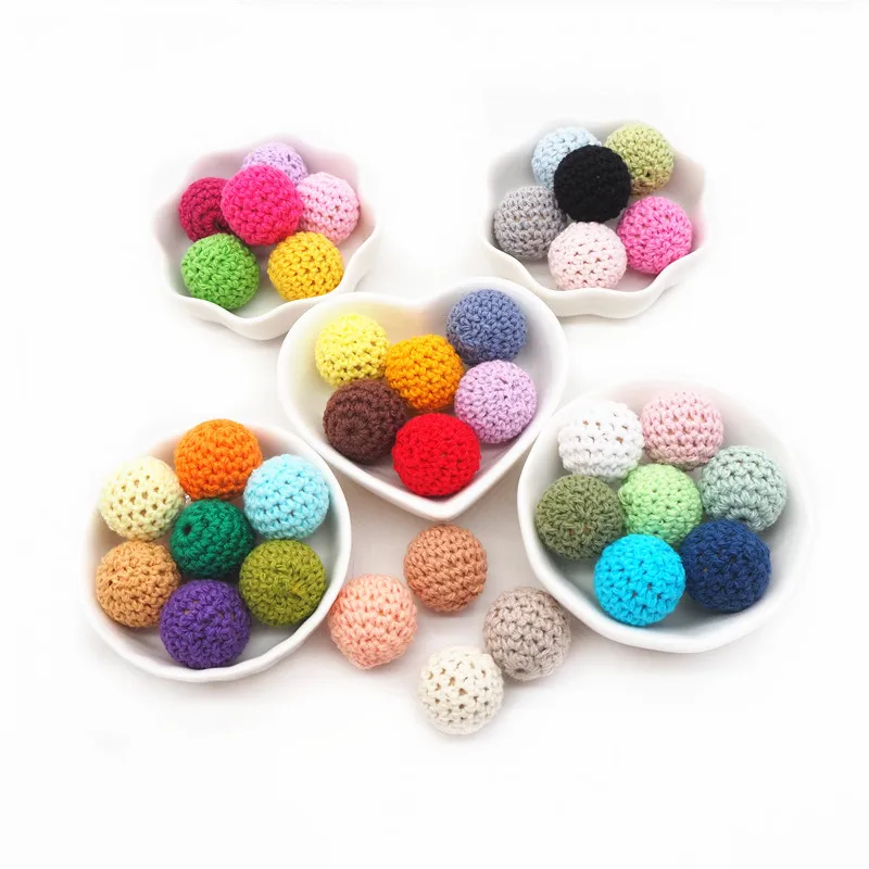 Chengkai 50pcs 16mm 라운드 뜨개질 코 튼 크로 셰 뜨개질 나무 구슬 공 DIY 장식  Teether 쥬얼리 목걸이 감각 장난감