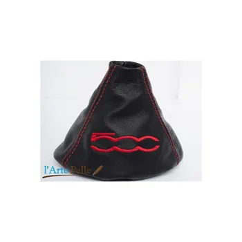 

Fiat 500 black leather shift with stitching and red embroidery