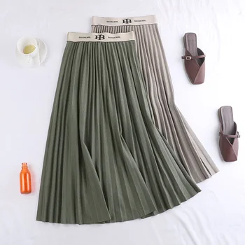 

joker of new fund of 207 autumn winters is pure color in the elastic waist posed A word skirt bust female long skirt