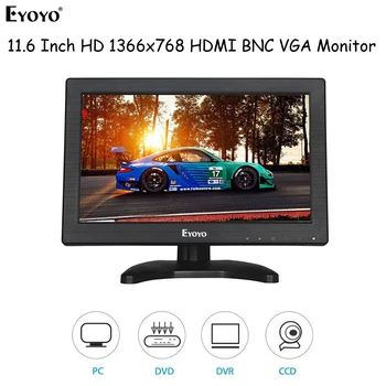 

Eyoyo EM12B 11.6" VGA AV BNC HDMI USB LCD Monitor Industrial Security Screen HD 1366x768 Computer Display For TV PC CCTV Camera