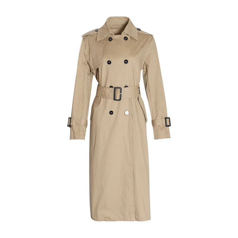QING MO женское однотонное пальто цвета хаки осеннее женское двубортное тонкое пальто женское пальто с регулируемой талией новейшее ZQY1377