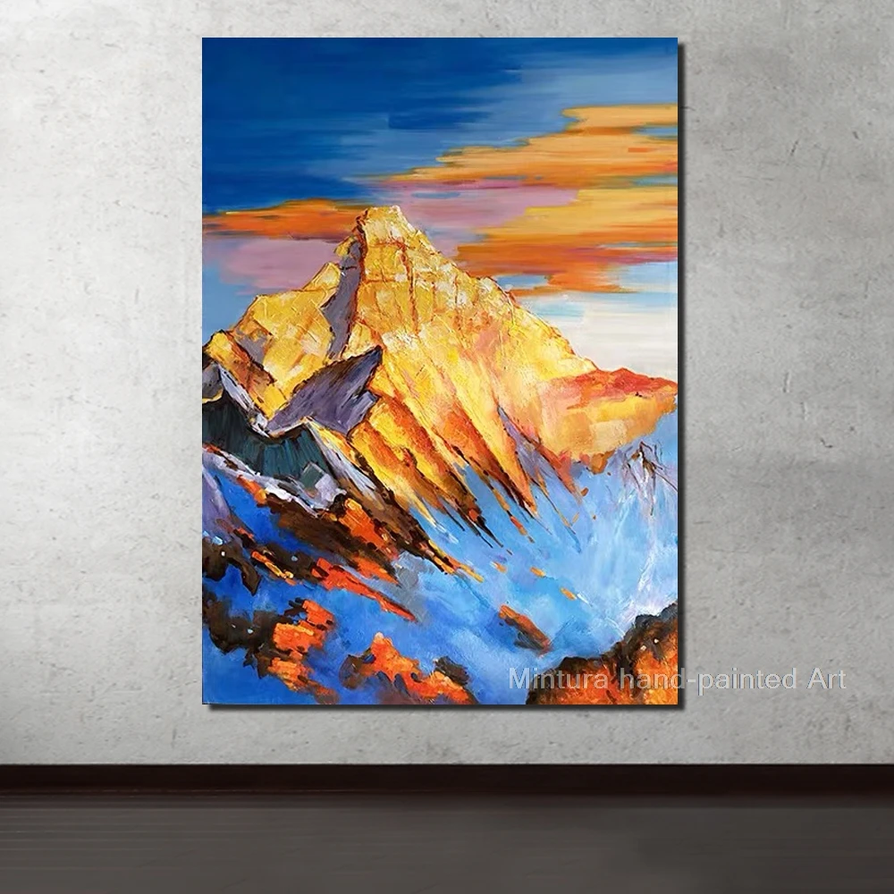

Mintura,Hand-Painted Golden Mountain Modern Knife Oil Paintings On Canvas,Wall Art,Picture For Living Room Home Decor Bedroom