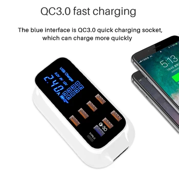 

QC3.0 type-c fast charge 40W multi-USB 8-port mobile phone charger smart digital display power adapter universal carregador