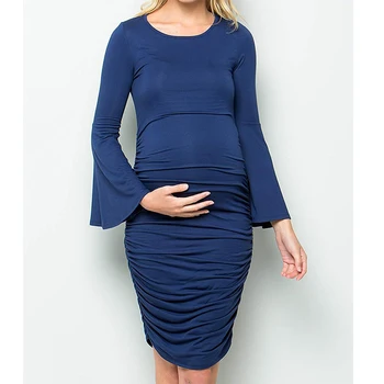 

Side Ruched Maternity Dress long sleeve Maternity Clothes Bodycon Dress Mama Casual Wrap Dresses Womens Clothing Plus Size
