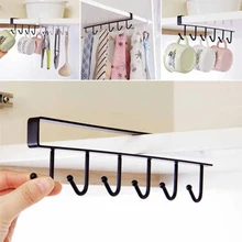 6 Hooks Cup Holder Hang Kitchen Cabinet Under Shelf Storage Rack 2-color Tools