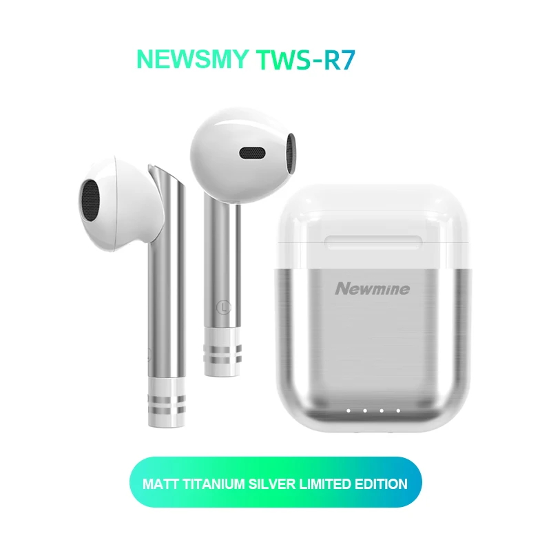

Newsmine R7 Bluetooth 5.0 Earphone TWS Noise Cancelling Headphone Silver Portable True Wireless Sports Touch Control Earbuds