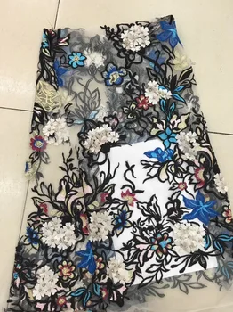 

Blue Nigerian Lace Fabrics For Party, 3D Flower Beaded Lace Fabric, Wedding Lace Fabric On Sale RF2519