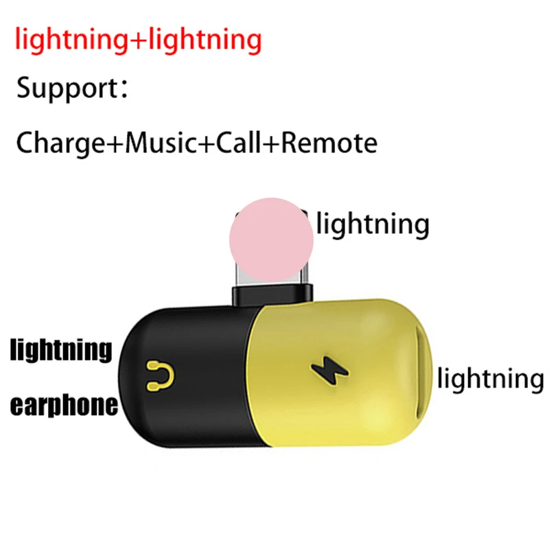 

Pill Adapter for Splitter Charging Aux Audio Headphone Jack Converter Adapters for iPhone 7 8 Plus X Lightning to Dual Lightning