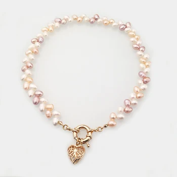 

2020 Fashion Heart-shaped Dangle Pearl Necklace Women Pink White Khaki Natural Pearl Short Naszyjnik Party Wedding Jewelry