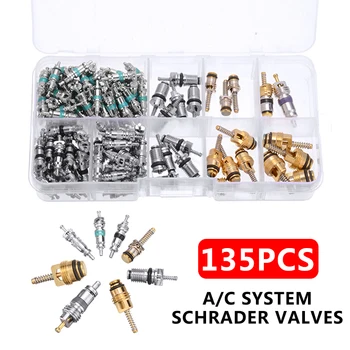 

135pcs Copper Plastic A/C System Schrader Valves with Remover Tool Kit For R12/ R134A HVAC Schrader Valve Tool