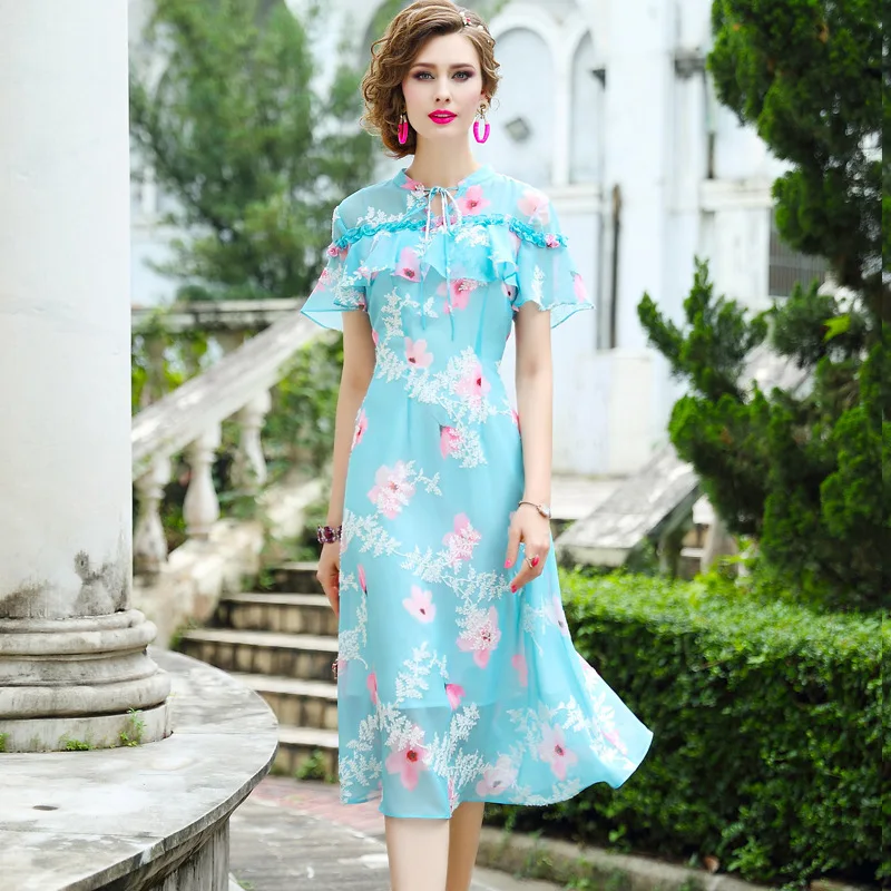 

Runway 2019 new ladies Mingyuan lady Ruffles Dress women elegant Chiffon dress Casual sexy Girl Princess empire summer dresses