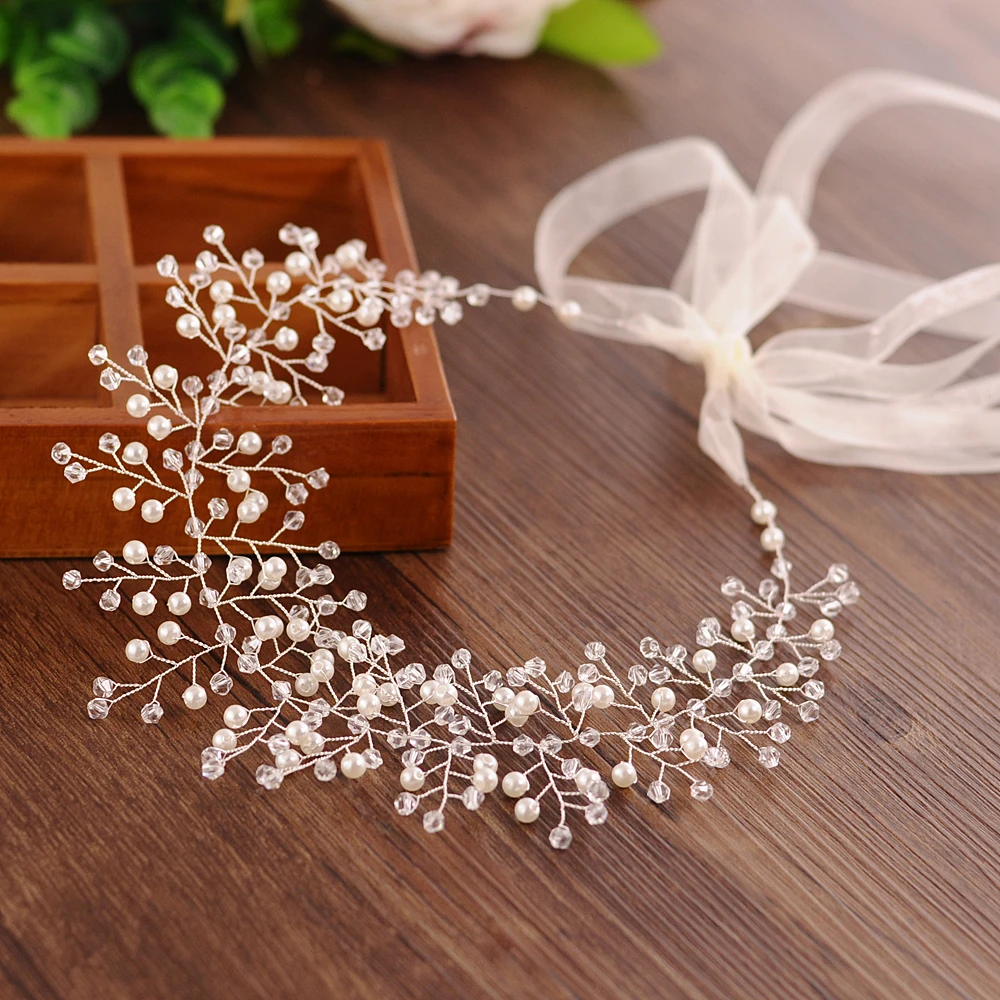ivory organza Стриксы H55-s Стразы Свадебная повязка для невесты, со стразами Бисер заколки головной убор невесты свадебные украшения для волос аксессуары - Цвет: ivory organza